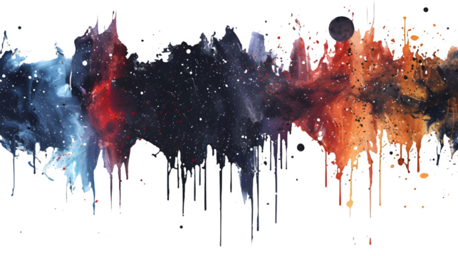 Cosmis paint splashes isolated on transparent background, PNG, Ai