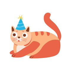 Cat in Birthday Hat Kitty Vector Illustration.