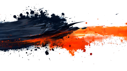 Balck and orange paint splashes isolated on transparent background, PNG, Ai