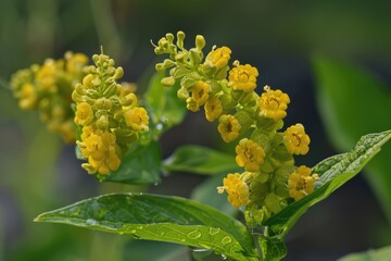 Curled Yellow Dock Flower: Closeup Botanical Black Background