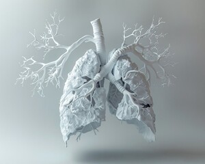 3D rendered damaged lung, minimalistic style on clean background, stark representation of health impact