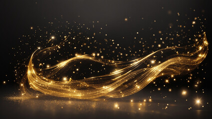 A glowing golden ribbon against a dark blue background

