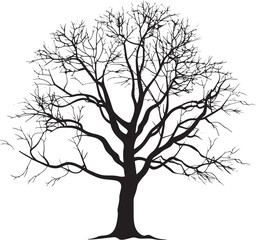 Tree without leaf silhouette vector black on white background, clean, simple,