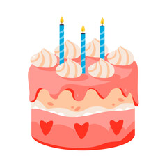 Birthday cake with candles. Bday Cupcake Sweet Dessert.