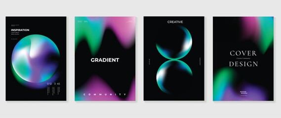 Fototapeta premium Abstract gradient background vector set. Minimalist style cover template with vibrant perspective 3d geometric prism shapes collection. Ideal design for social media, poster, cover, banner, flyer.
