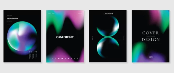 Selbstklebende Fototapeten Abstract gradient background vector set. Minimalist style cover template with vibrant perspective 3d geometric prism shapes collection. Ideal design for social media, poster, cover, banner, flyer. © TWINS DESIGN STUDIO