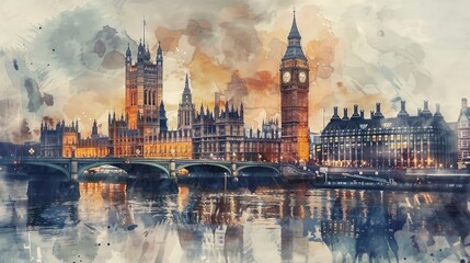 Nocturnal City Splendor: A Captivating Painting of London's Iconic Nighttime Charm - obrazy, fototapety, plakaty