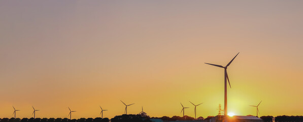 Technology landscape, Wind turbines power station wind farm from Netherlands, wind turbines field...
