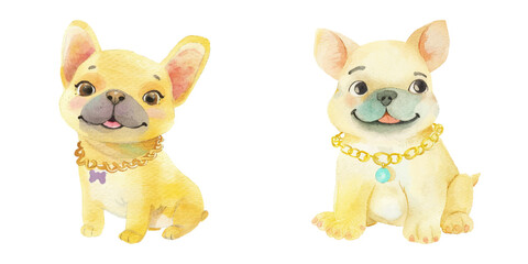 Obraz premium bulldog wearing gold chain watercolor vector illustration