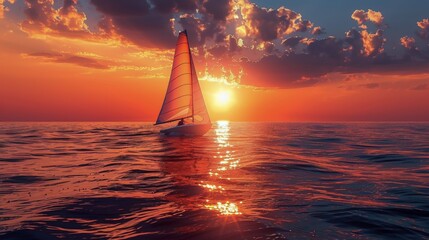 Sailboat Sailing the Ocean at Sunset