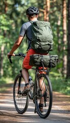 Fototapeta premium Man cycling through stunning mountains, showcasing beautiful landscapebicycle tourism concept.