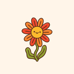 Retro happy daisy flower. Colorful vector illustration. Vintage cartoon character. Nostalgic 70s 60s design element. Plant with happy smiling face