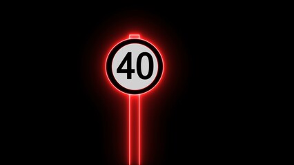 Showing speed limit Traffic sign on highway full of cars. 40 km speed limit signs and road speed signs on a road. 40 kilometer per hour speed limit sign. 80 km speed limit traffic sign.