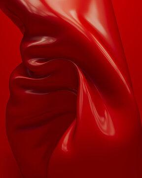 Red flowing waves crushed vibrant curve sculpture silky smooth elegance 3d illustration render digital rendering	