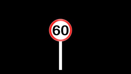 60 km speed limit traffic sign. Traffic sign showing speed limit on highway full of cars. 60 km speed limit signs and road speed signs on a road.