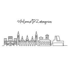 One continuous line drawing of Zaragoza skyline vector illustration. Modern city in Europe in simple linear style vector design concept. One of big city in Spain. Iconic architectural building design.
