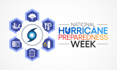 Hurricane preparedness week is observed every year in May. it is a effort to inform the public about hurricane hazards and to disseminate knowledge which can be used to prepare and take action. Vector