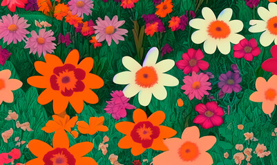 some flowers in a garden illustration generated with artificial intelligence