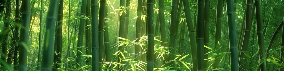 Fototapeta na wymiar verdant bamboo grove basking in soft sunlight, invoking a sense of peace and sustainability in nature's embrace