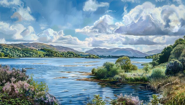 Scenic view of Kenmare Bay from the walkway, showcasing calm waters and lush green landscapes under a clear sky.
