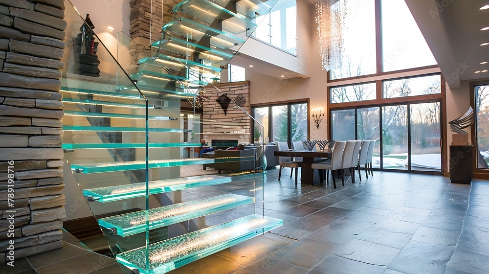 Wall mural Contemporary glass stairs in modern home