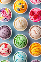 Various colorful ice cream in cup pattern for background 