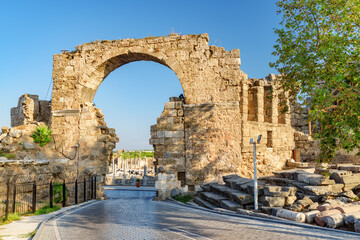 Awesome view of the Vespasian Gate in Side, Turkey - 789200150