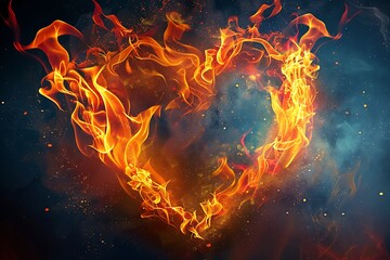 Illustration art of a flame heart with isolated background .