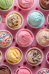 Various colorful ice cream in cup pattern for background 