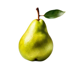 Fresh pear fruit. Whole ripe pear with a twig and leaf isolated. Healthy diet. Vegetarian food.