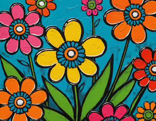 Colorful Floral Art on Turquoise Background