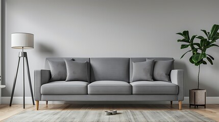 gray sofa and lamp in living room for mockup