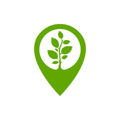 Pin location with tree. Green area icon concept isolated on white background. Vector illustration