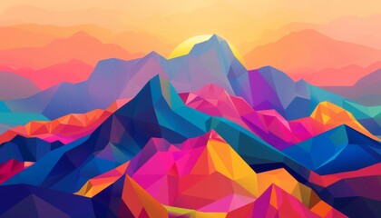 Abstract Colourful Geometric Polygonal Mountains Painting
