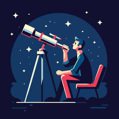 illustration of a man with a telescope looking at the stars in the sky