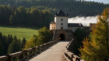 Czech Republic: Nove Mesto nad Metuji Castle with covered wooden bridge