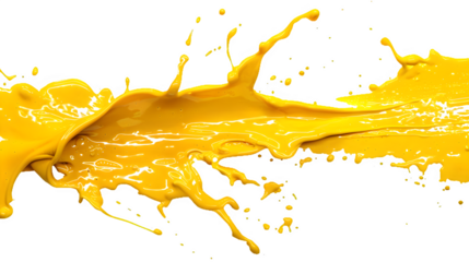 Yellow paint splashes isolated on transparent background, PNG, Ai