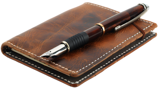 Book and a pen isolated on transparent background, PNG, Ai