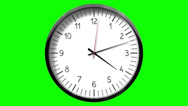 Classic wall clock on green background - 4 to 5 o clock - 3D 4k animation (3840 x 2160 px)