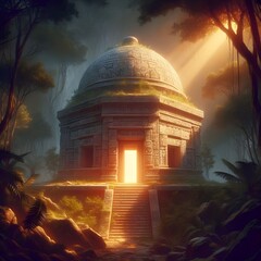 Obraz premium ai generated realistic beautiful ancient temple hidden in a forest with intricate carvings and surrounded by dense foliage and magnificent ancient buildings