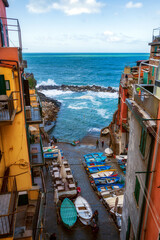 The town of Riomaggiore in the Cinque Terre National Park. Small towns of Italy.