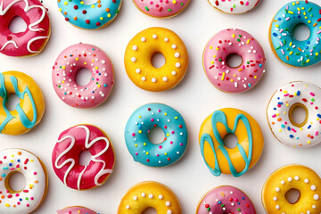 Various colorful donuts pattern for background - obrazy, fototapety, plakaty