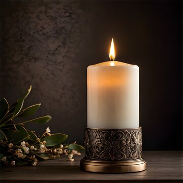 christmas candle, A candal with golden flame on blackground