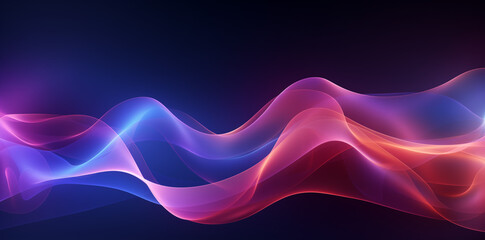 Abstract background with colorful glowing waves on dark blue.