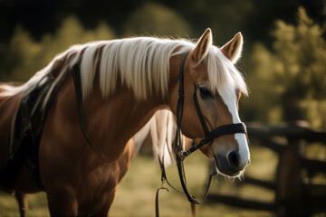 Obraz premium Haflinger Stalltür brown horse portrait curious open equestrianism look forest blond wall pretty ride fur profile pinnacle pony whiteness