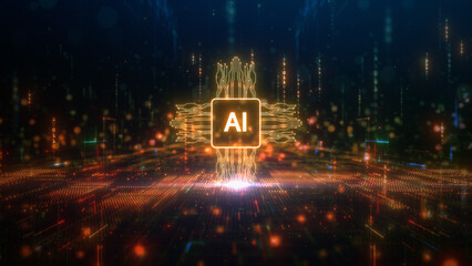 Abstract background of an AI chip on digital circuit board, symbolizing advanced artificial intelligence technology. 3d rendering