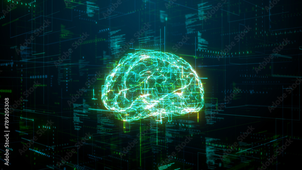 Aufkleber Neural network brain concept, Digital representation of a human brain as a neural network, illustrating concepts of artificial intelligence and cognitive computing. 3d rendering