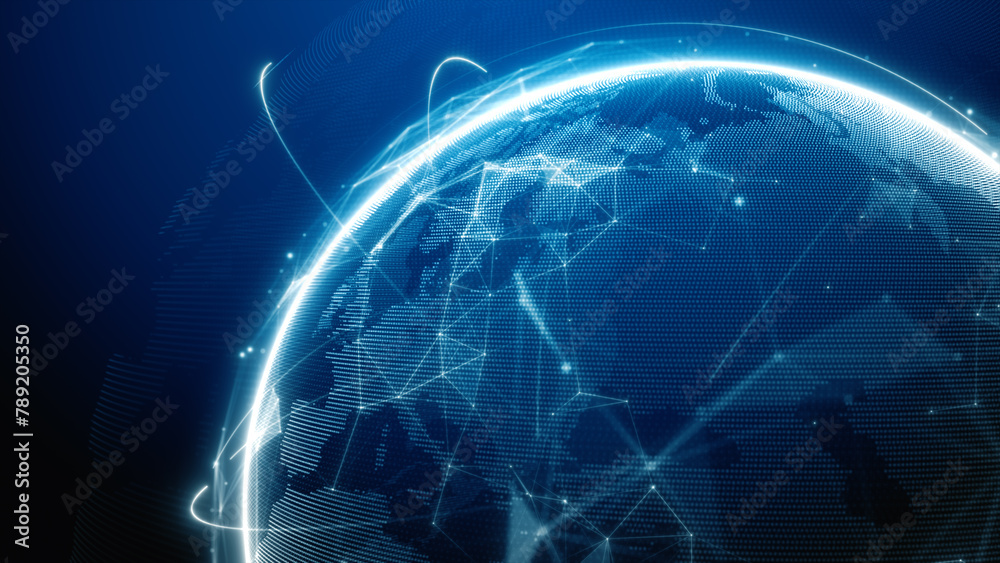 Aufkleber Technology digital globe network and data analytics, Futuristic digital globe showing network connections abstract background. 3d rendering