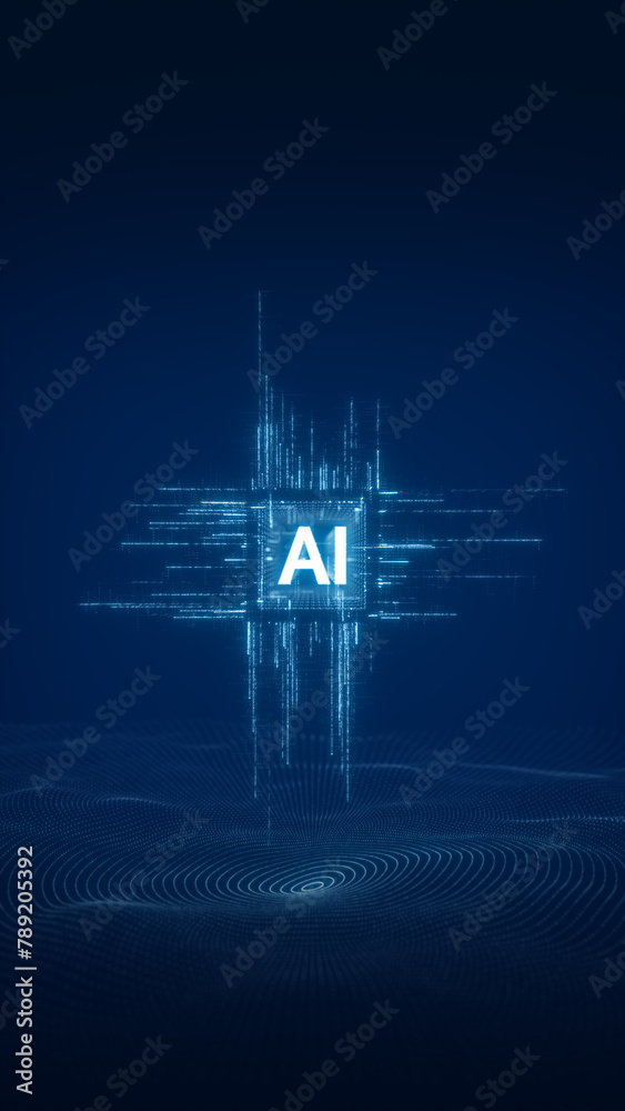 Poster ai concept with digital wave patterns in blue, abstract representation of artificial intelligence an