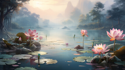 Landscape of lotus flower blossom.